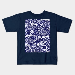 Paisley Bohemian Breeze Art - White and Blue Kids T-Shirt